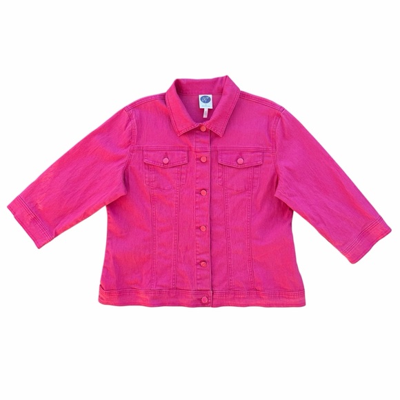 DG2 by Diane Gilman Jackets & Blazers - Diane Gilman DG2 Bright Pink Cropped 3/4 Sleeve Stretch Denim ~ Women’s Medium